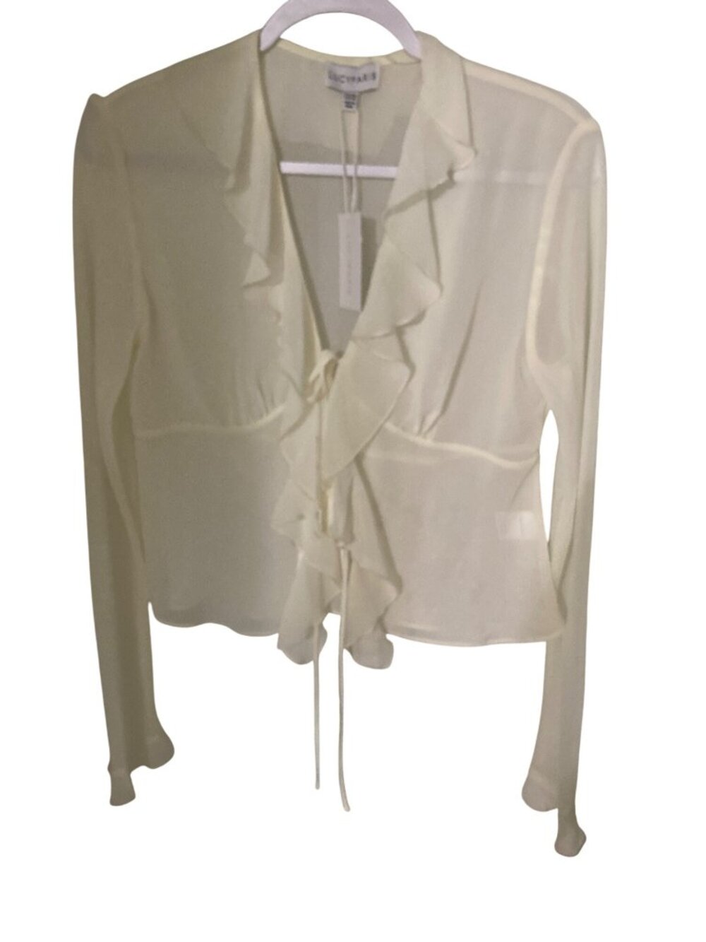 Lucy Paris Off White Shear Ruffle Front Tie Blouse Varies  NWT